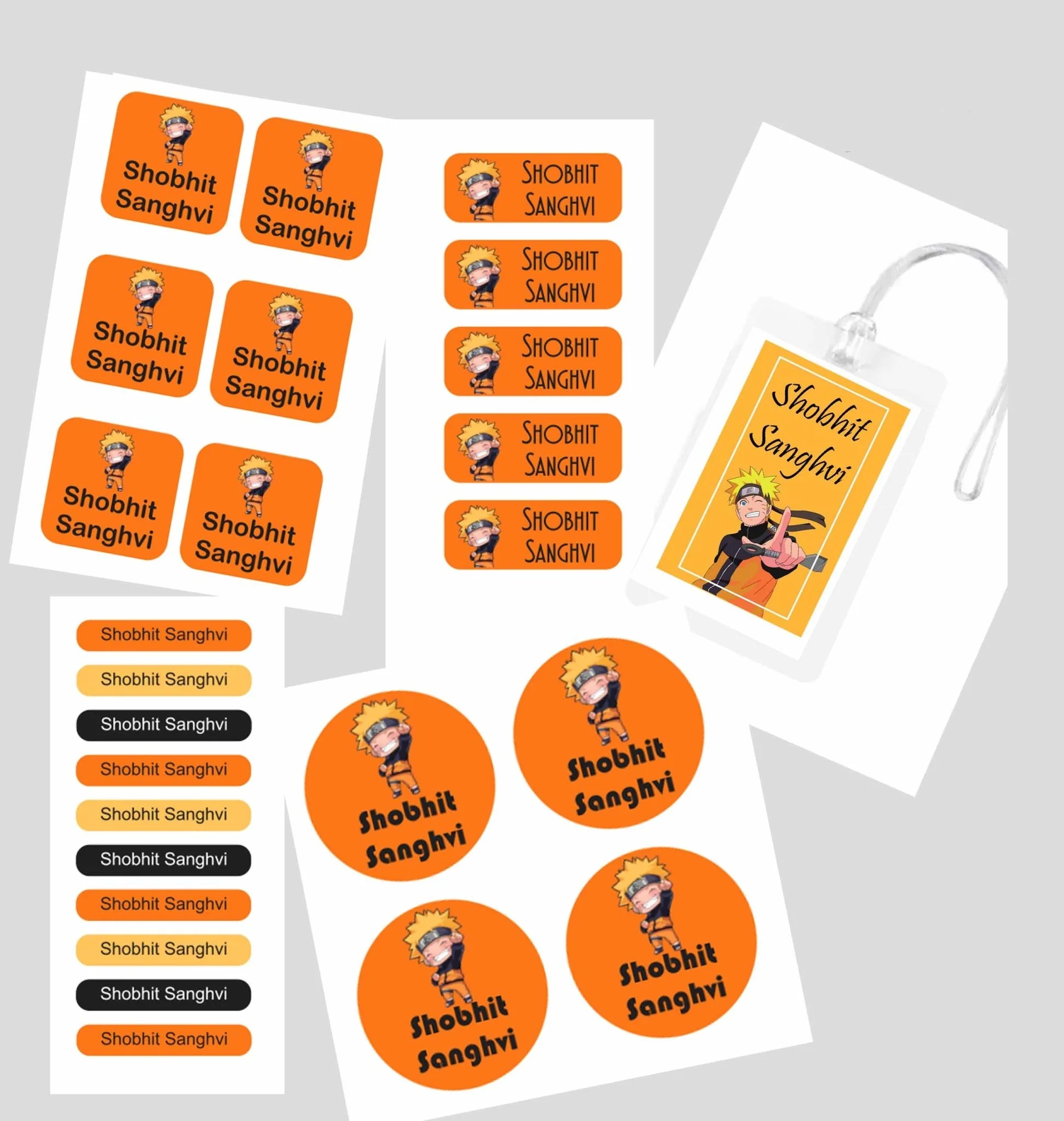 Assorted Shapes Waterproof Labels - Naruto Theme