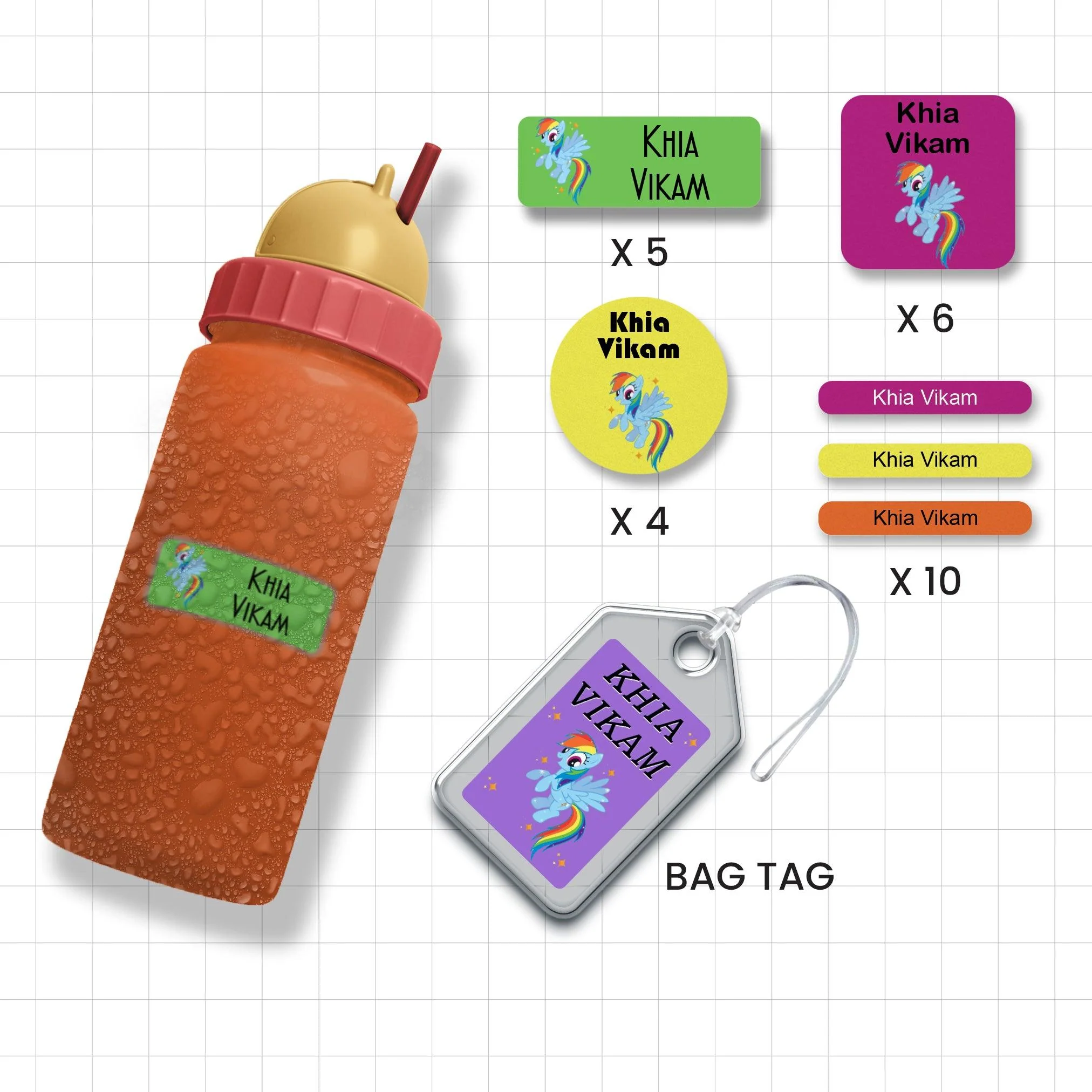 Assorted Shapes Waterproof Labels - Pony Theme