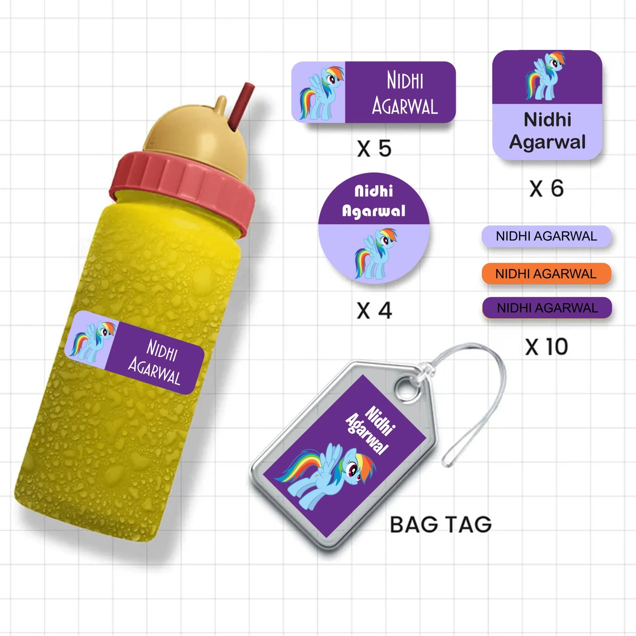 Assorted Shapes Waterproof Labels - Rainbow Dash Theme