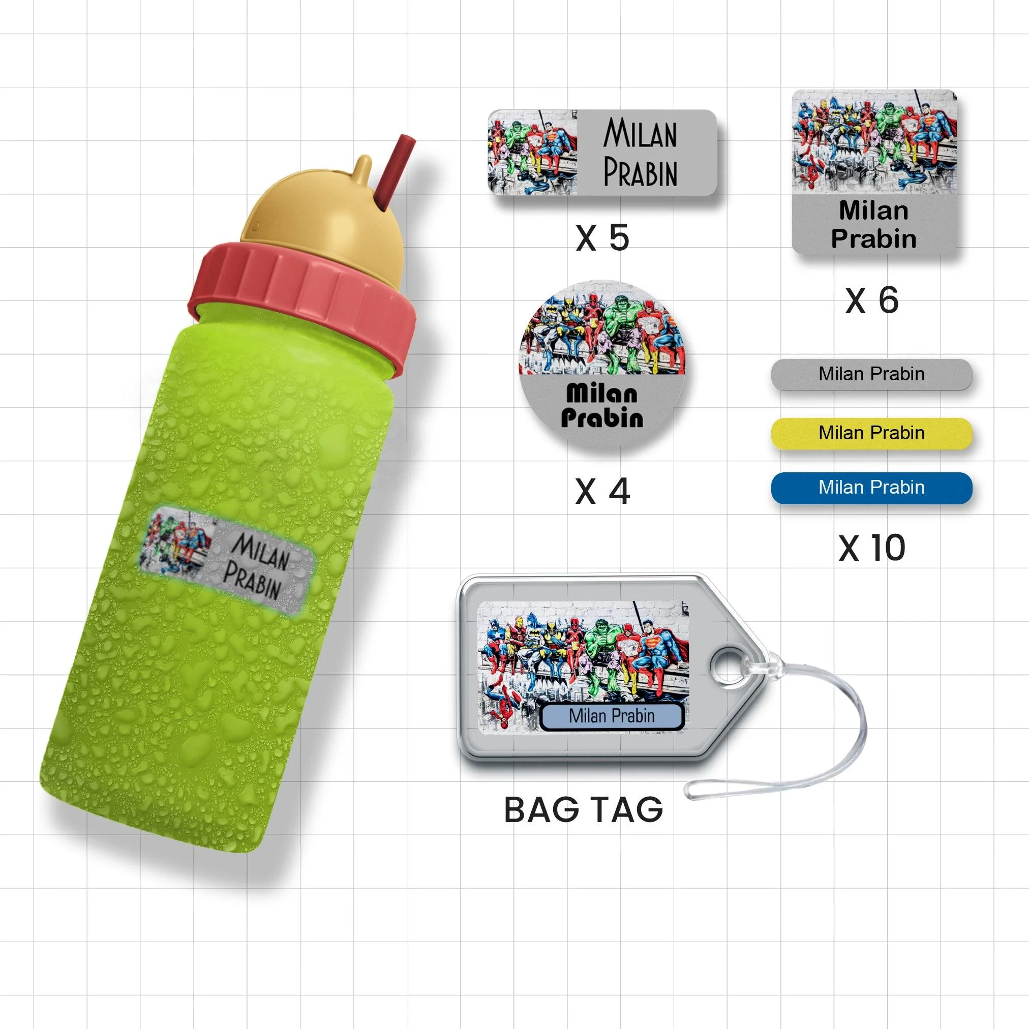 Assorted Waterproof Labels - Superhero Theme