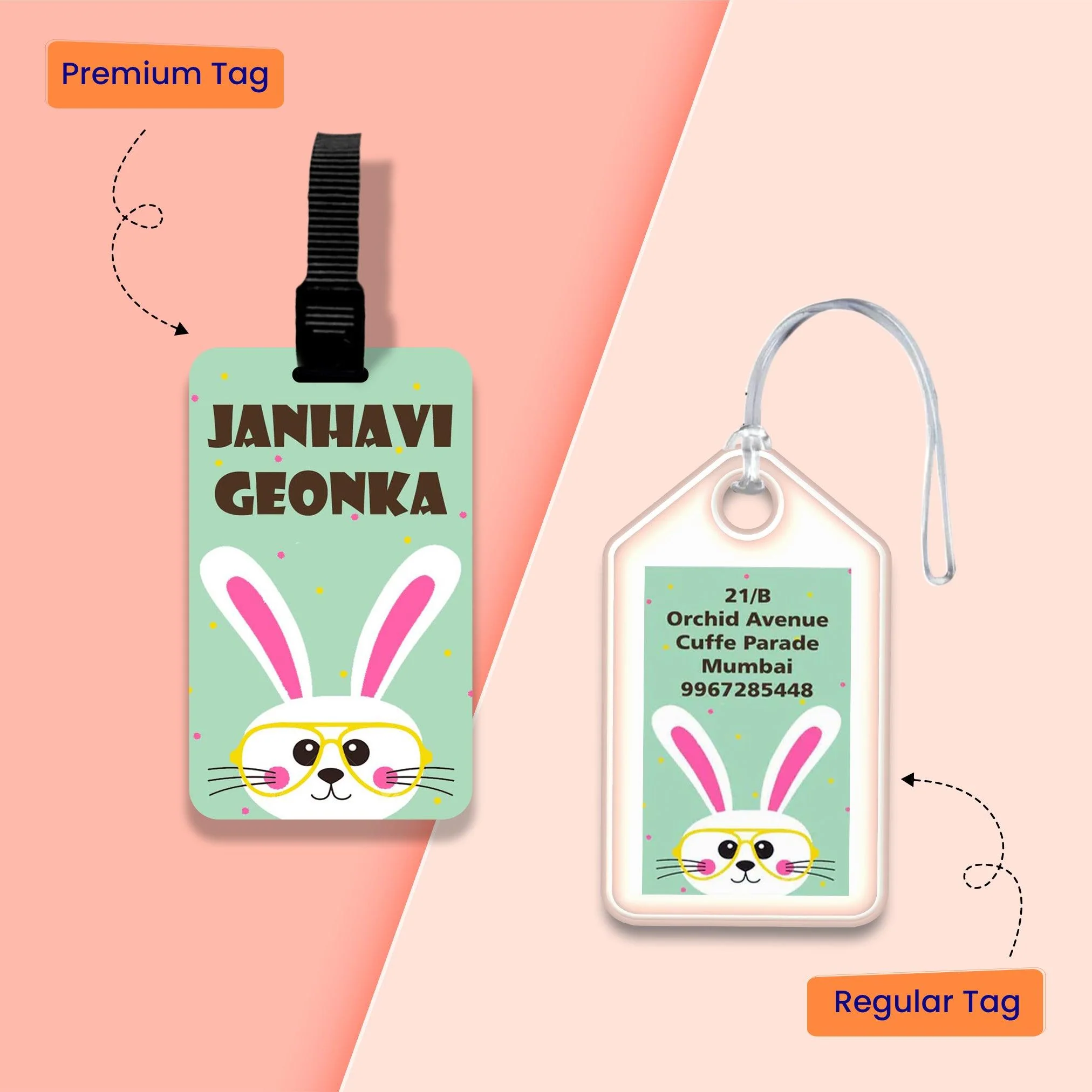Personalized Bag Tags for Kids - Bunny Design