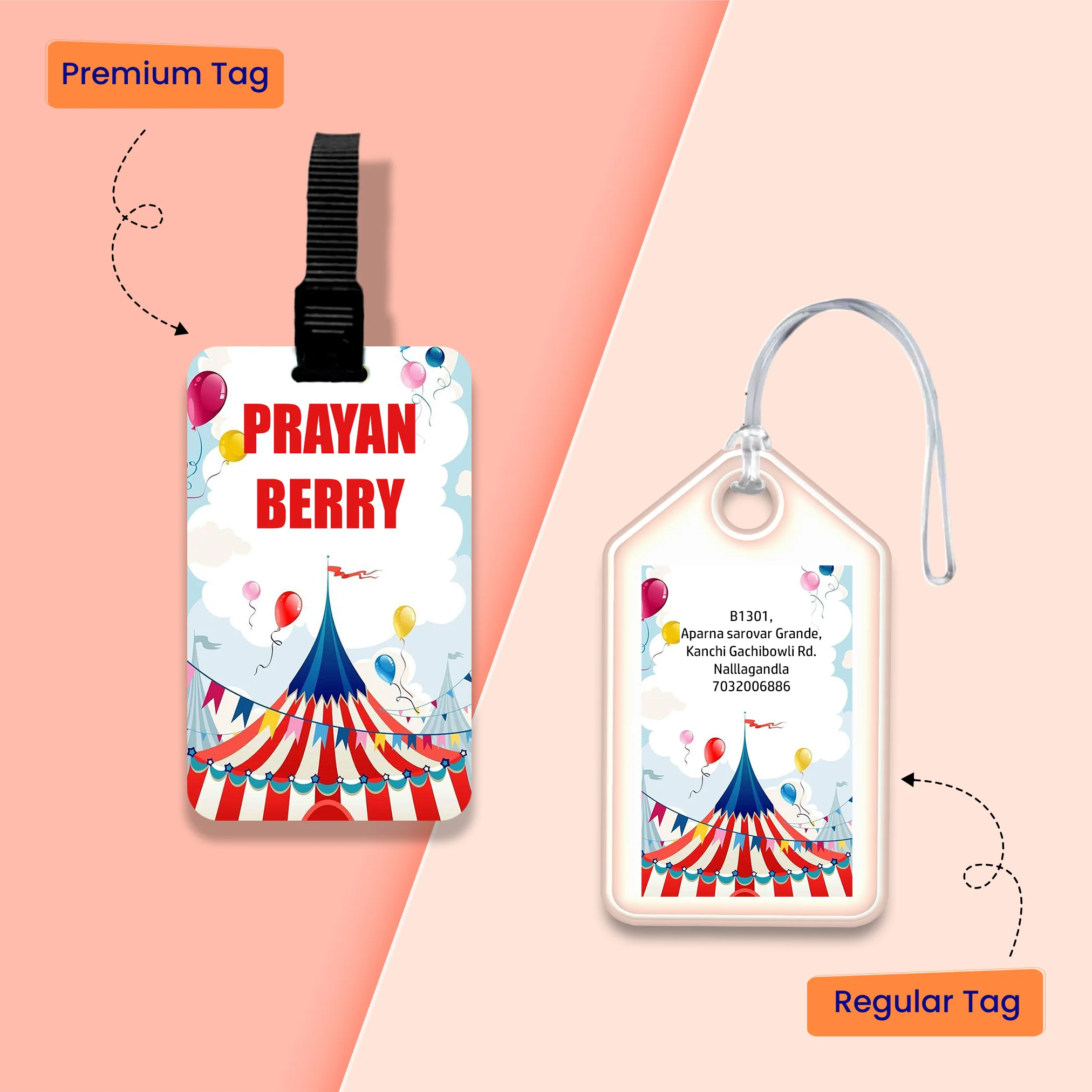 Personalized Bag Tags for Kids - Carnival design