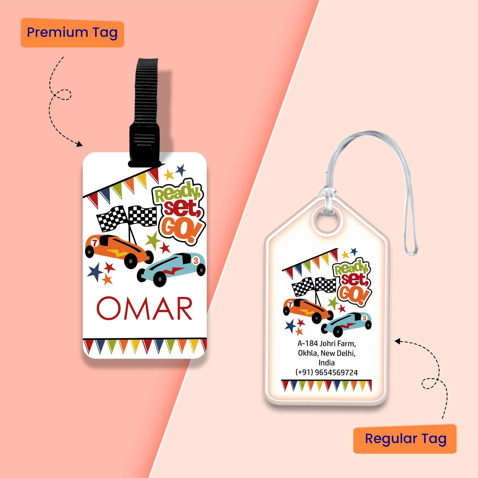 Personalized Bag Tags for Kids - Cars Design