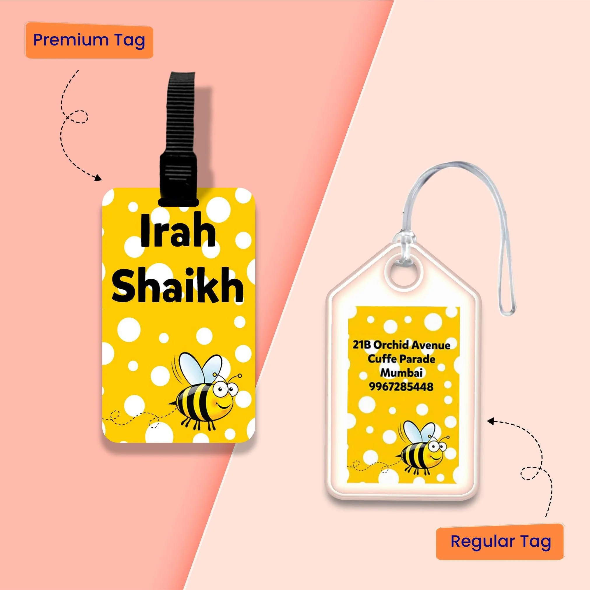Personalized Bag Tags for Kids - Honey Bee Design