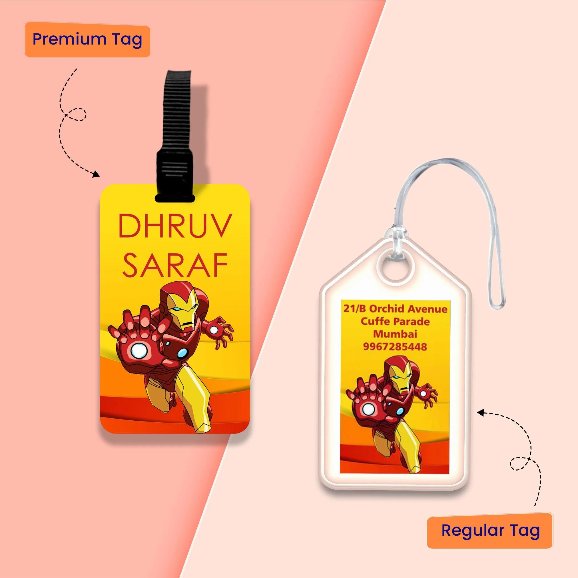 Personalized Bag Tags for Kids - Iron Man Design