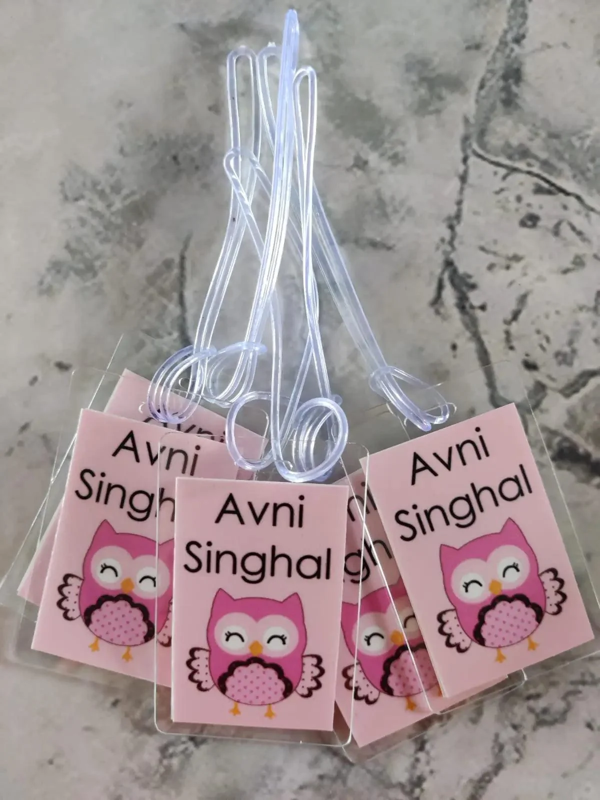 Personalized Bag Tags for Kids - Baby Pink Owl Design - Image 2