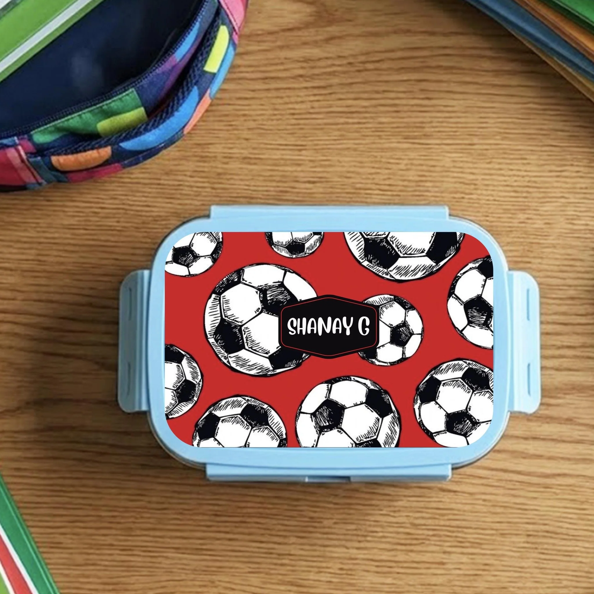 Custom Steel Snack Box & Lunch Box for Kids - Football Design - Image 3