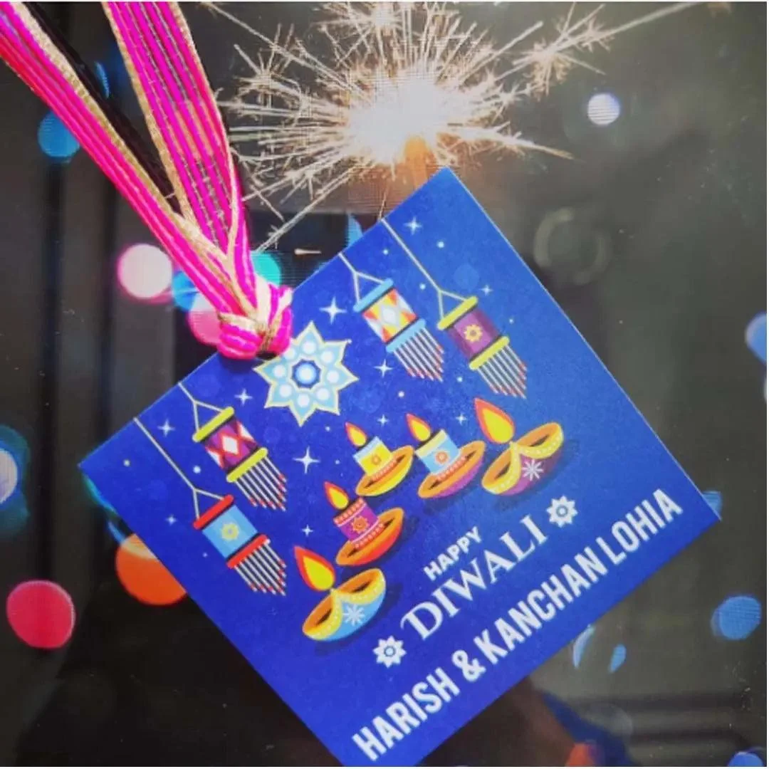 Happy Diwali Gift Tags/ Gift Stickers - Blue Harmony Design - Image 2