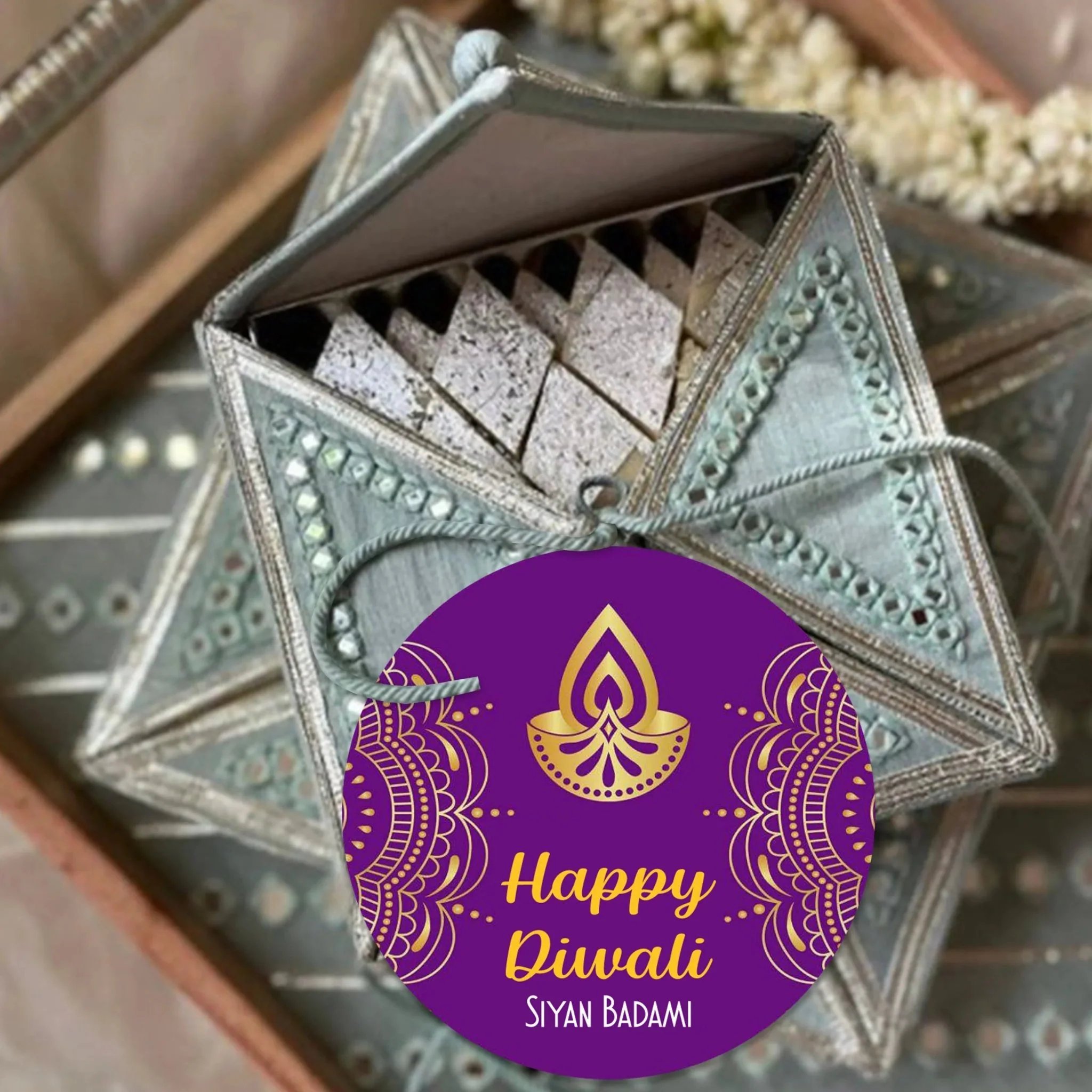 Happy Diwali Gift Tags/Gift Labels -Die-Cut Shape - Mystic Royale Design - Image 3