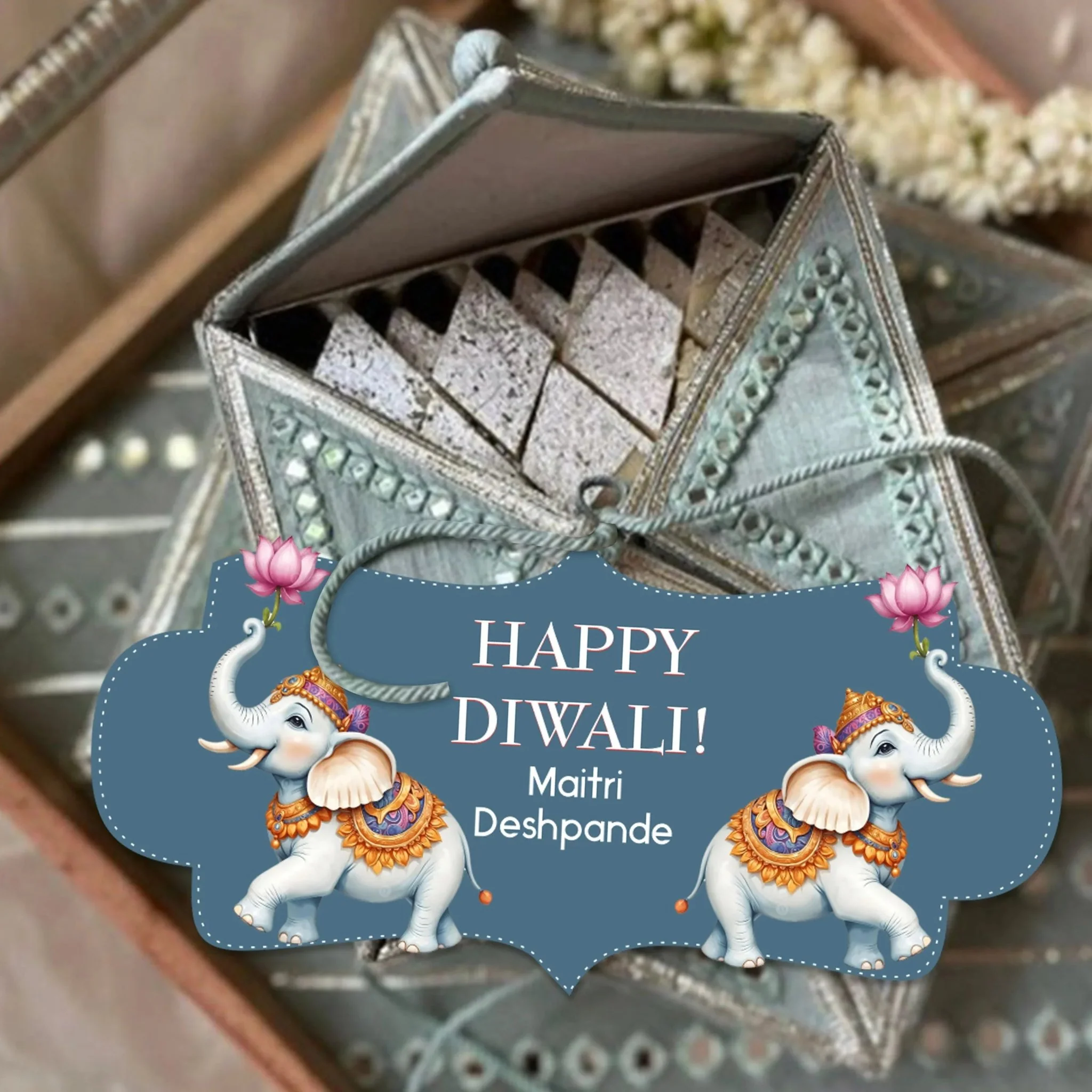 Happy Diwali Gift Tags/Gift Labels -Die-Cut Shape - Sacred Lotus Duo Design - Image 3