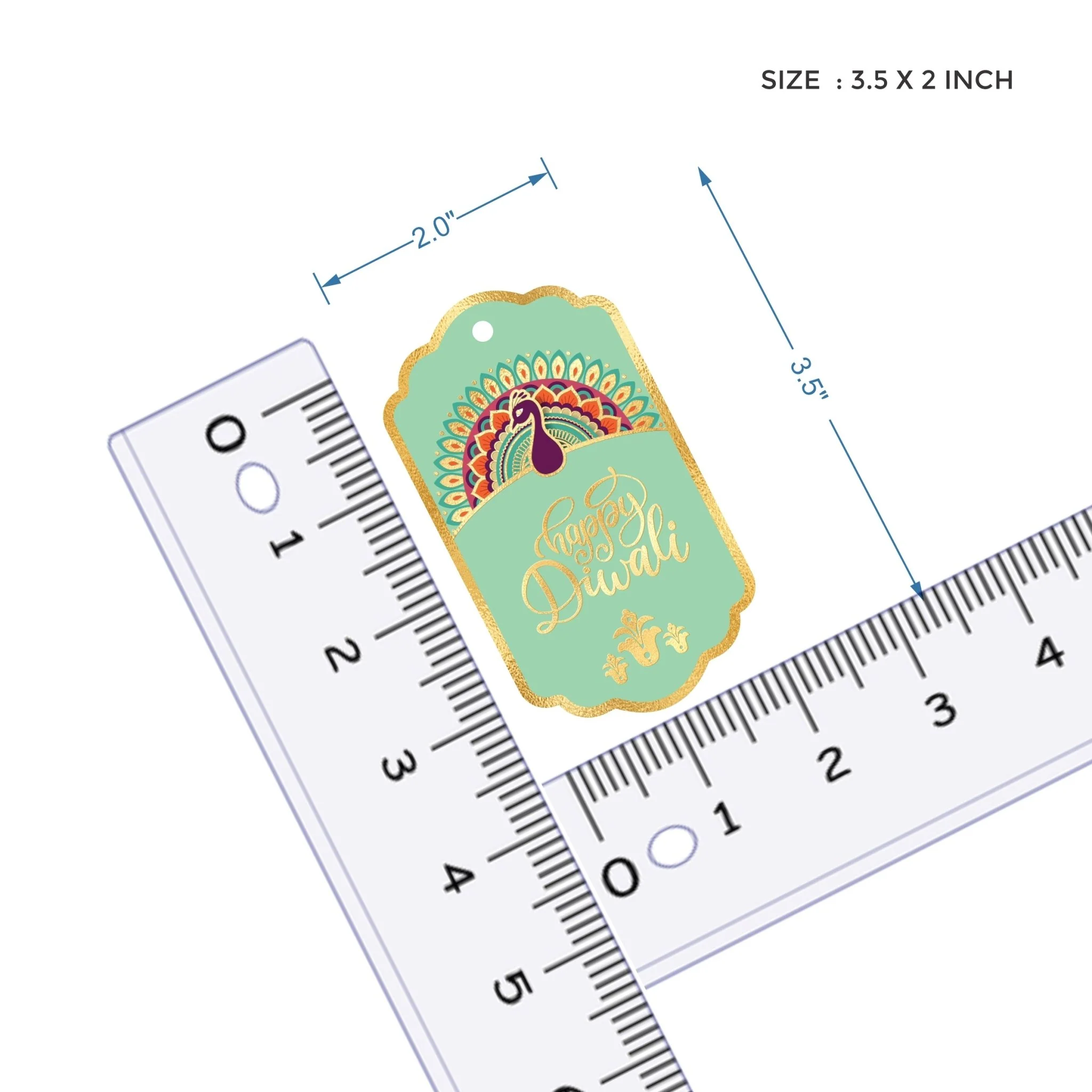 Happy Diwali Gold Foil Gift Tags - Royal Peacock Tags - Pistachio - Image 4