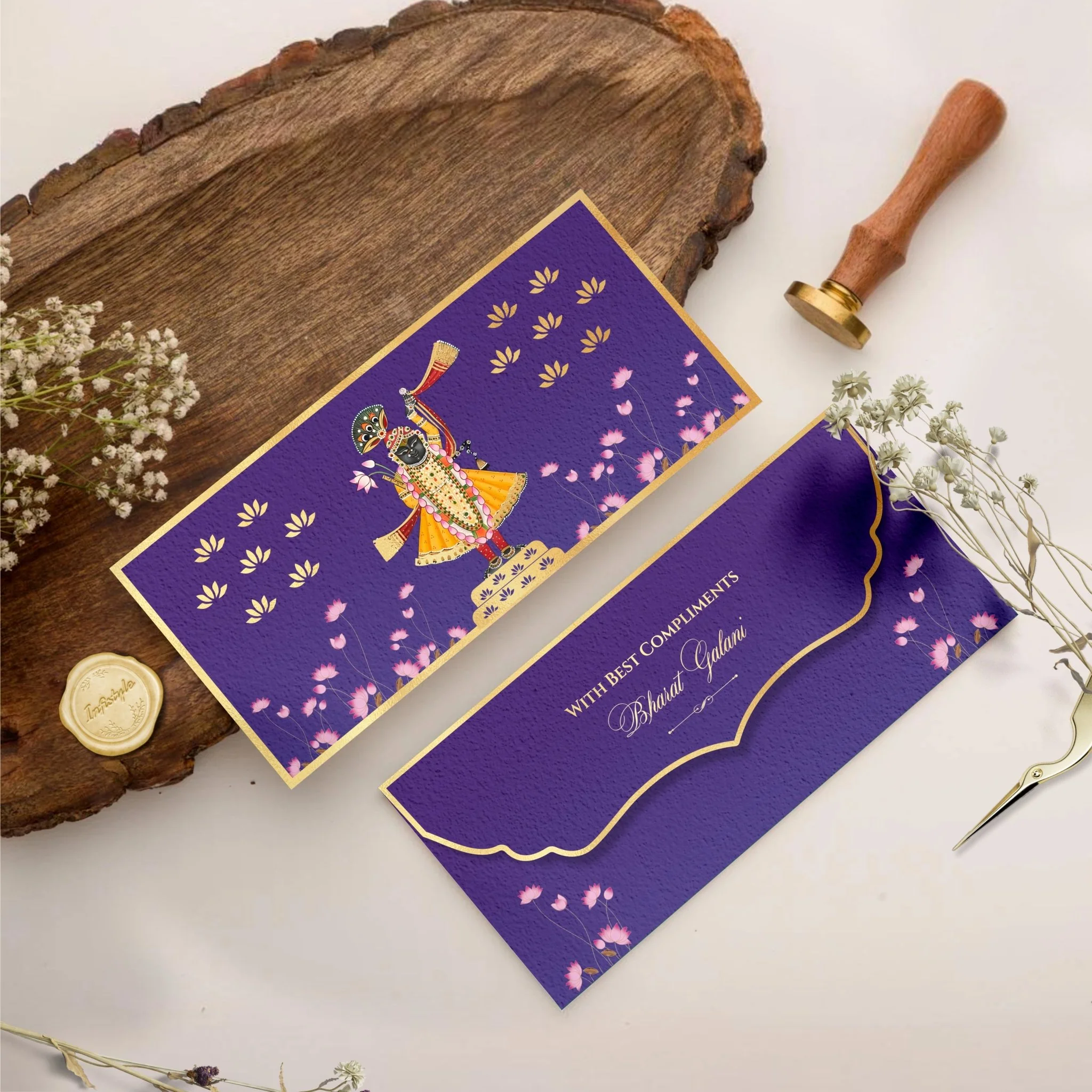 Luxe Gold Foil Money Envelopes - Shreenathji Lotus Motif