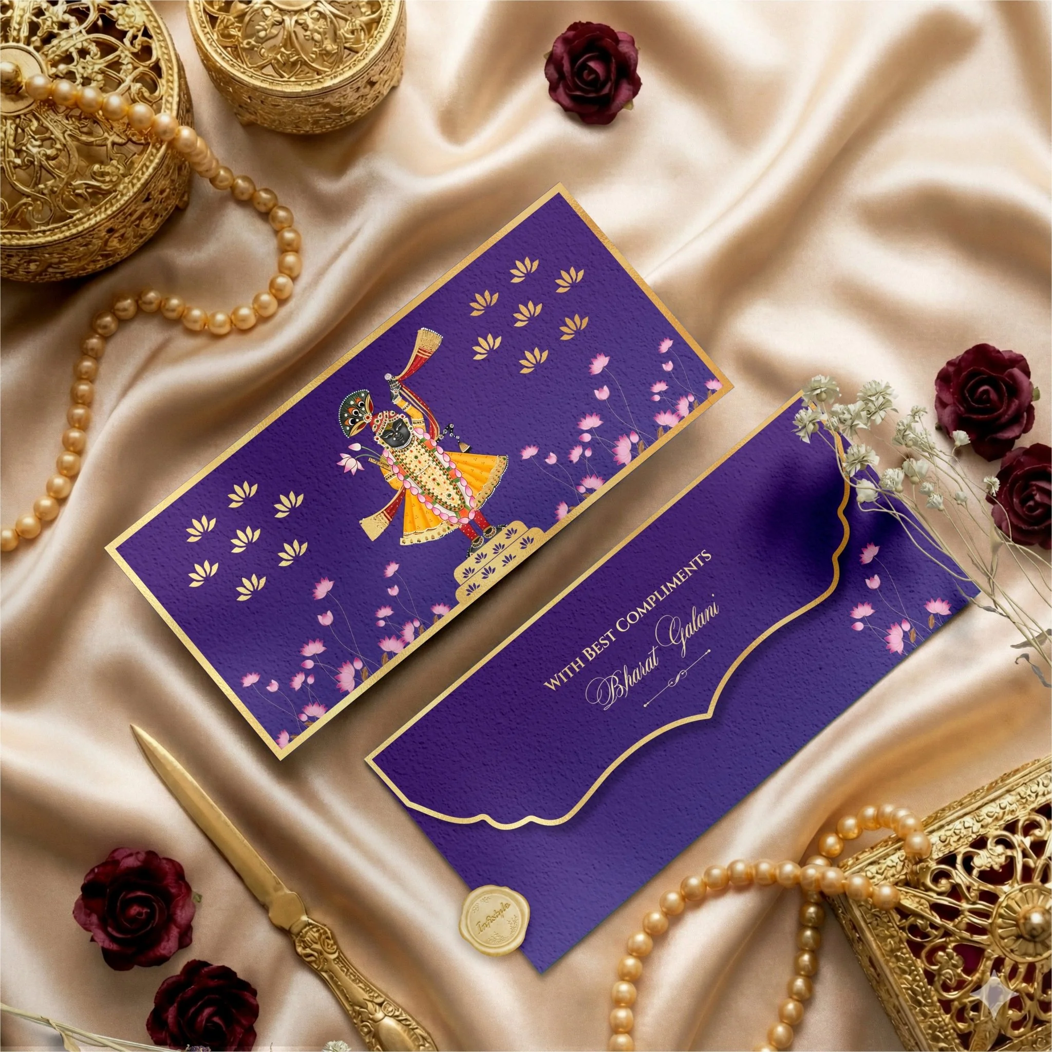 Luxe Gold Foil Money Envelopes - Shreenathji Lotus Motif - Image 2