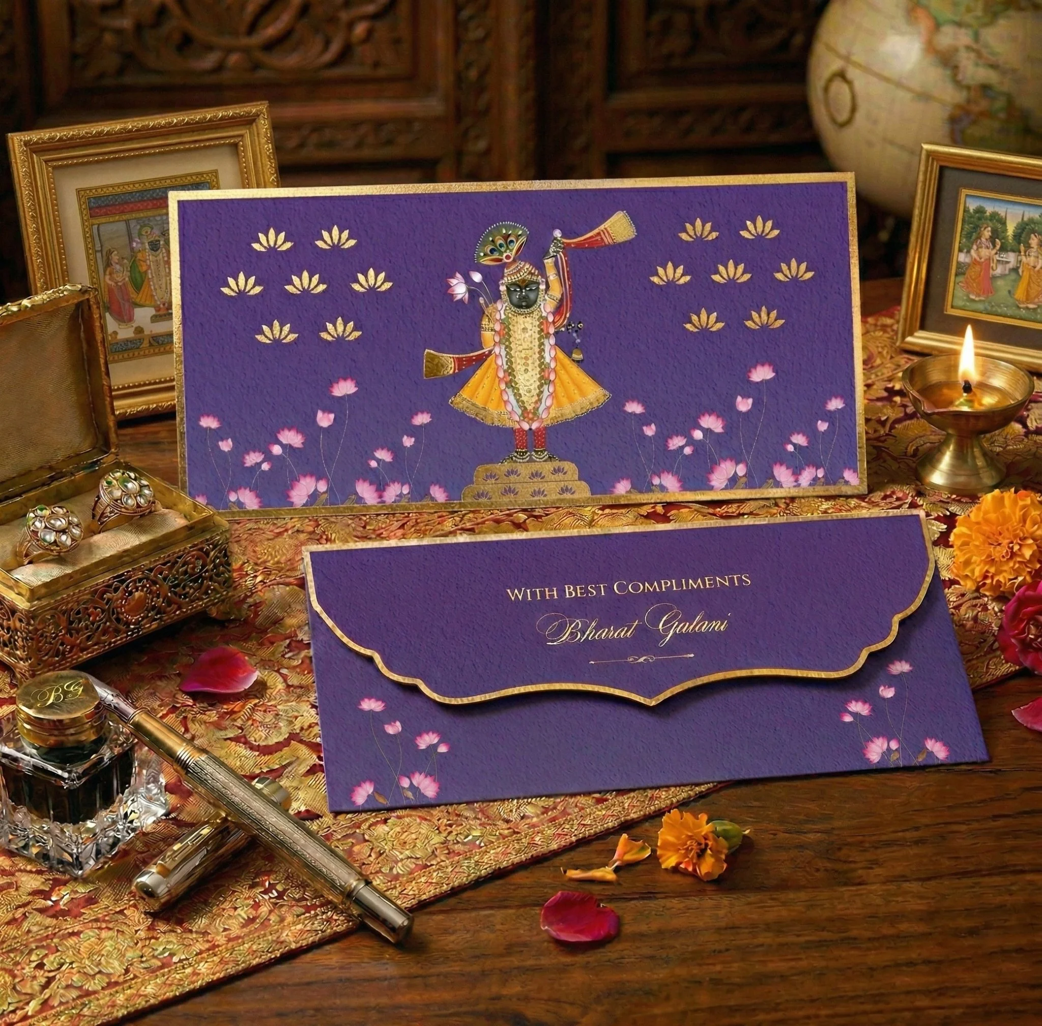 Luxe Gold Foil Money Envelopes - Shreenathji Lotus Motif - Image 3