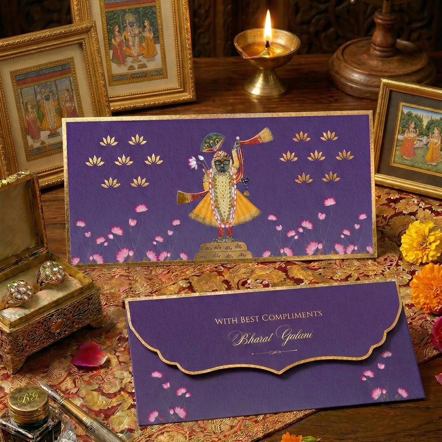 Luxe Gold Foil Money Envelopes - Shreenathji Lotus Motif - Image 4