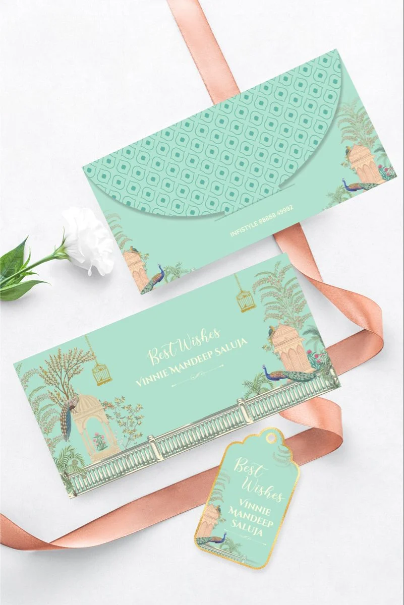 Luxe Gold Foil Money Envelopes - Peacock Garden Green - Image 2