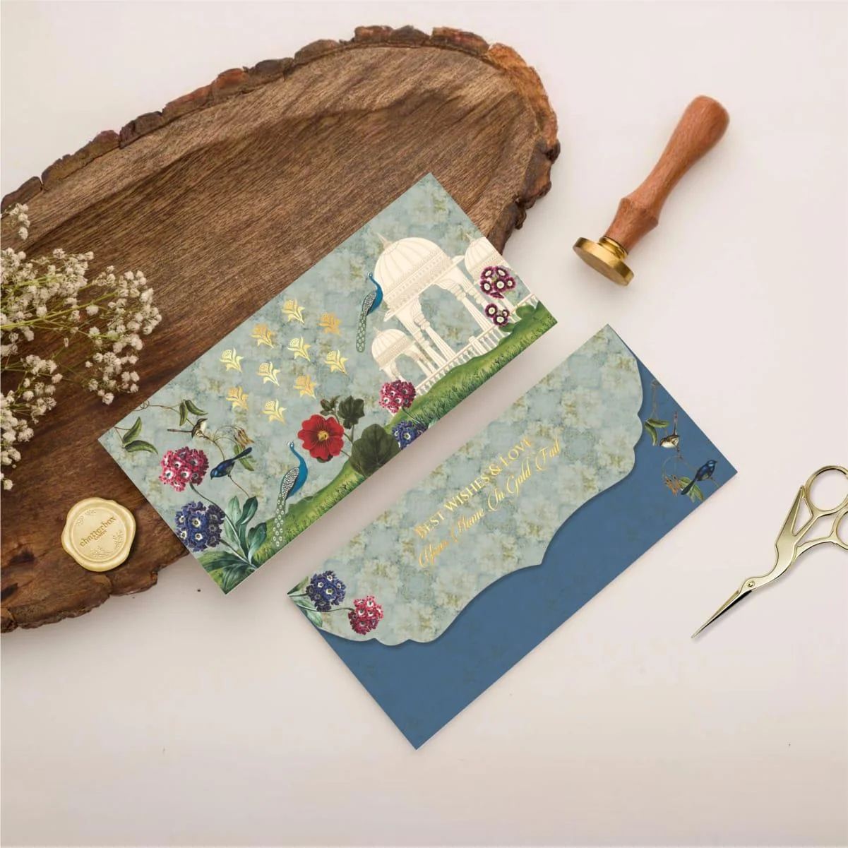 Luxe Gold Foil Money Envelopes -Royal Peacock Garden