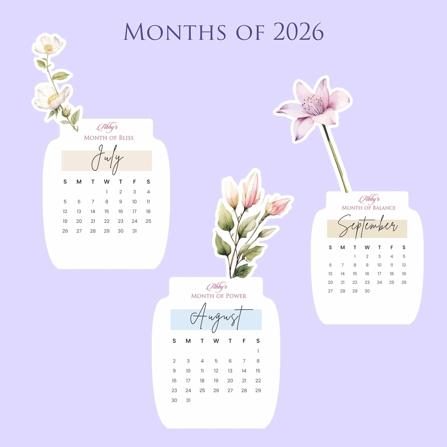 Personalised 2026 Desk Calendar- Floral Vase with Wooden Stand - Image 5