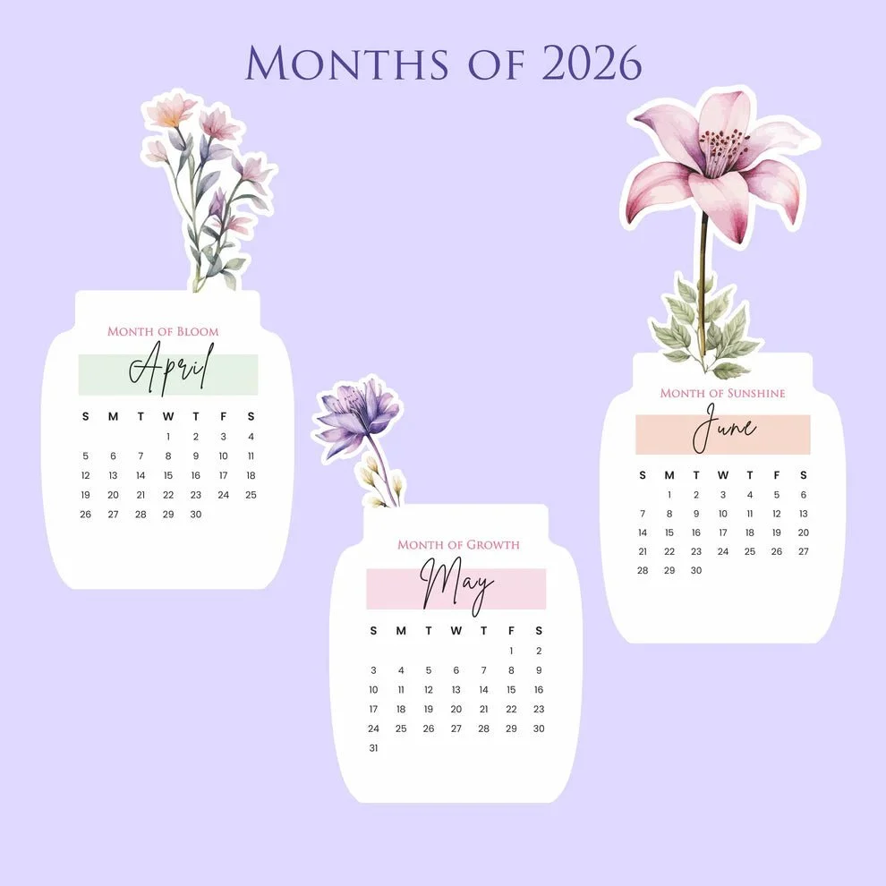 Personalised 2026 Desk Calendar- Floral Vase with Wooden Stand - Image 6
