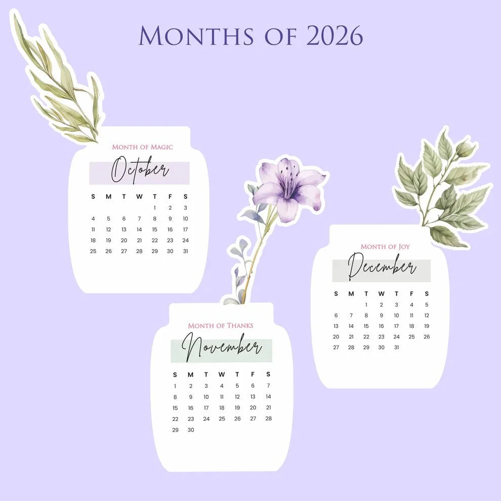Personalised 2026 Desk Calendar- Floral Vase with Wooden Stand - Image 7