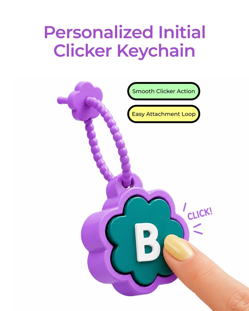 Personalised Floral Clicker Name Keychain - Image 5