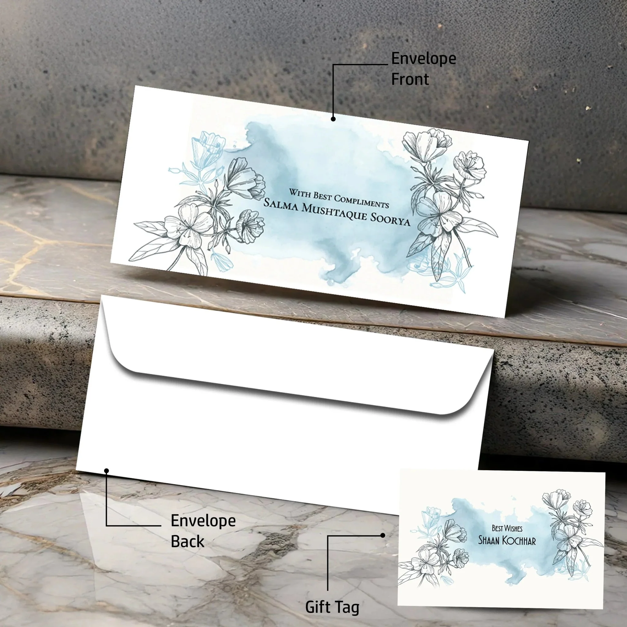 Personalised Money Envelopes - Aqua Charm Design