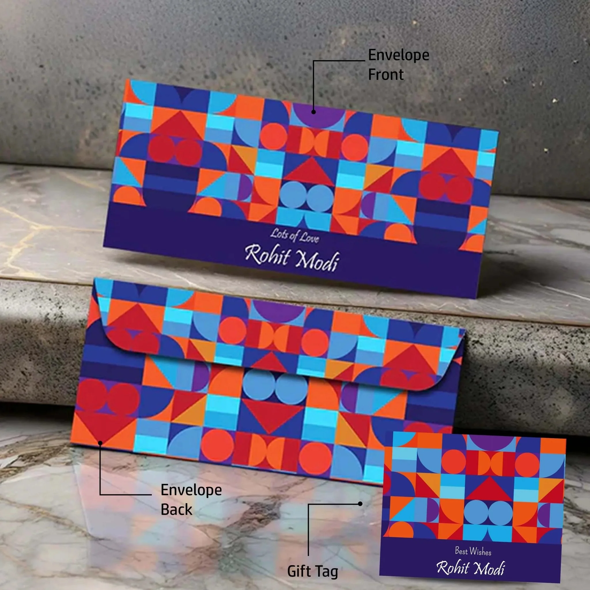 Personalised Money Envelopes - Blue Abstract Theme - Image 3