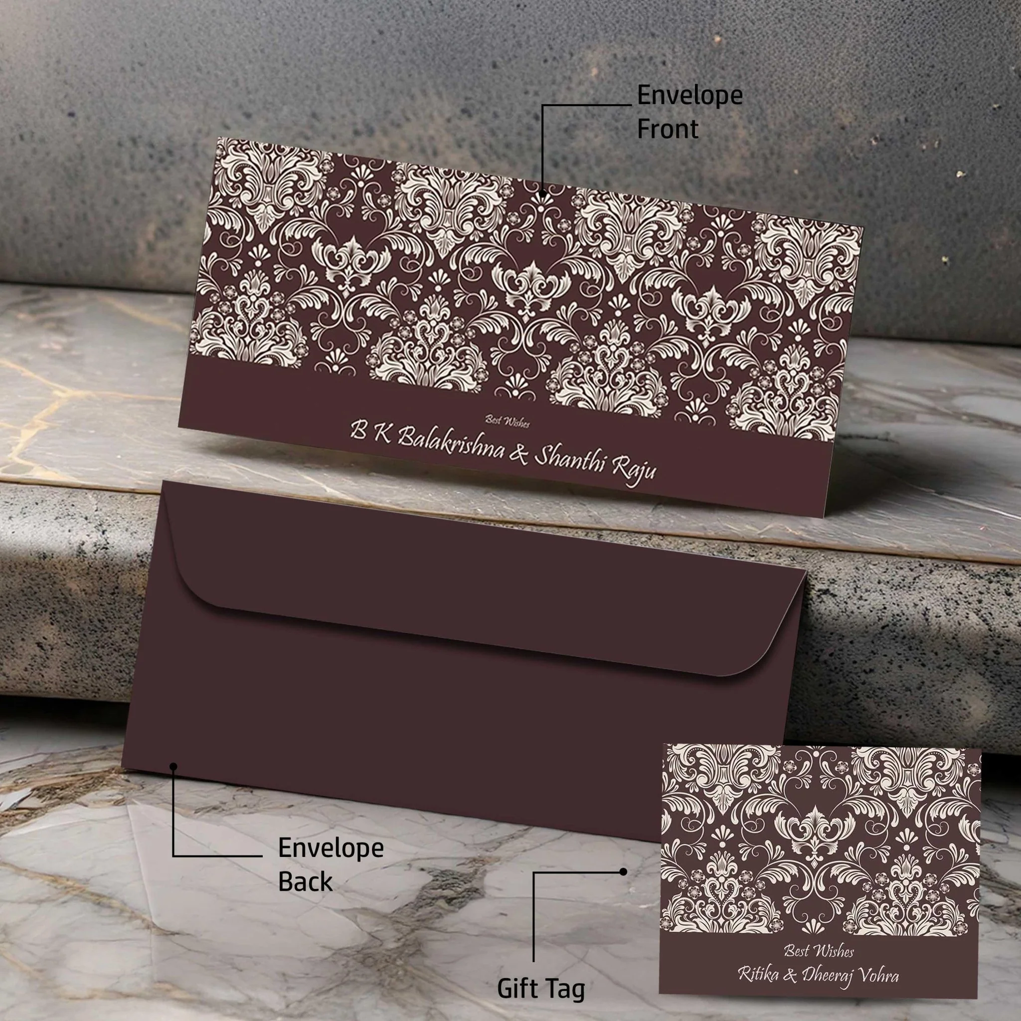 Personalised Money Envelopes - Brown Filigre Theme - Image 5