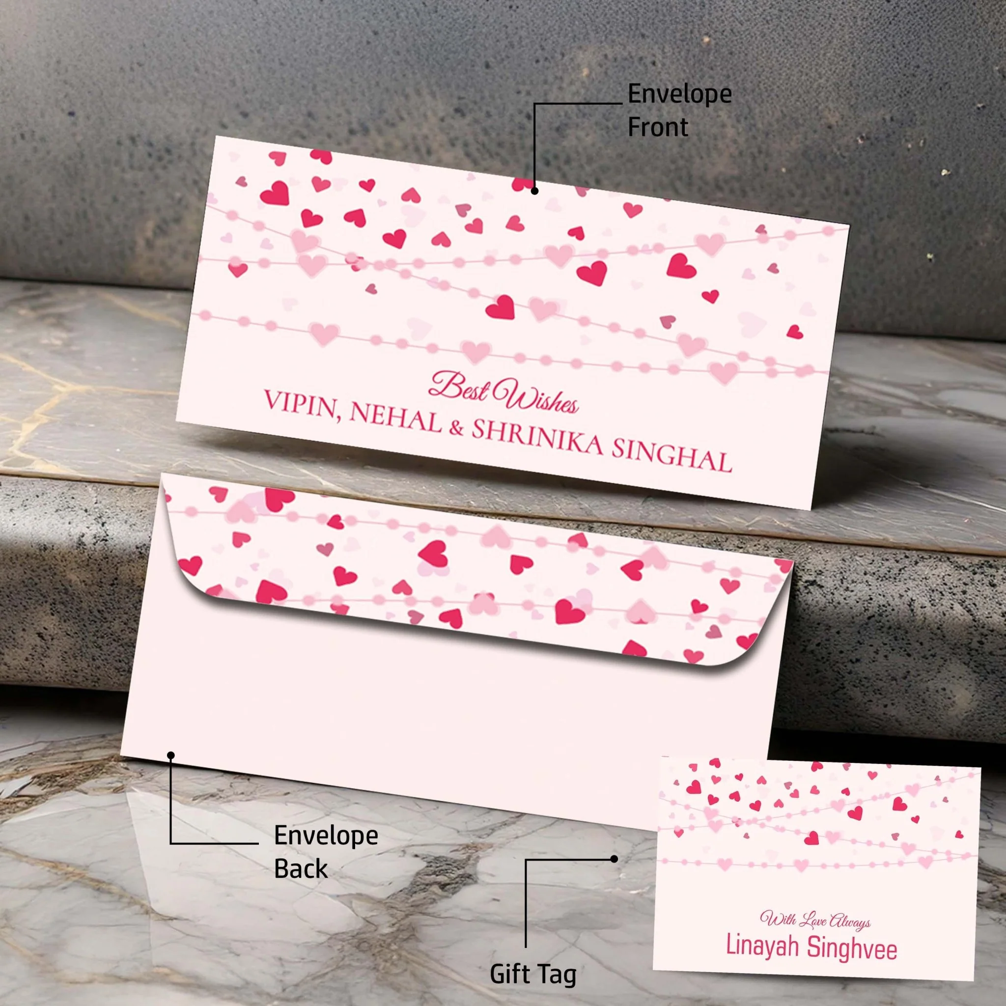 Personalised Money Envelopes - Hearts Theme - Set of 20 - Image 3