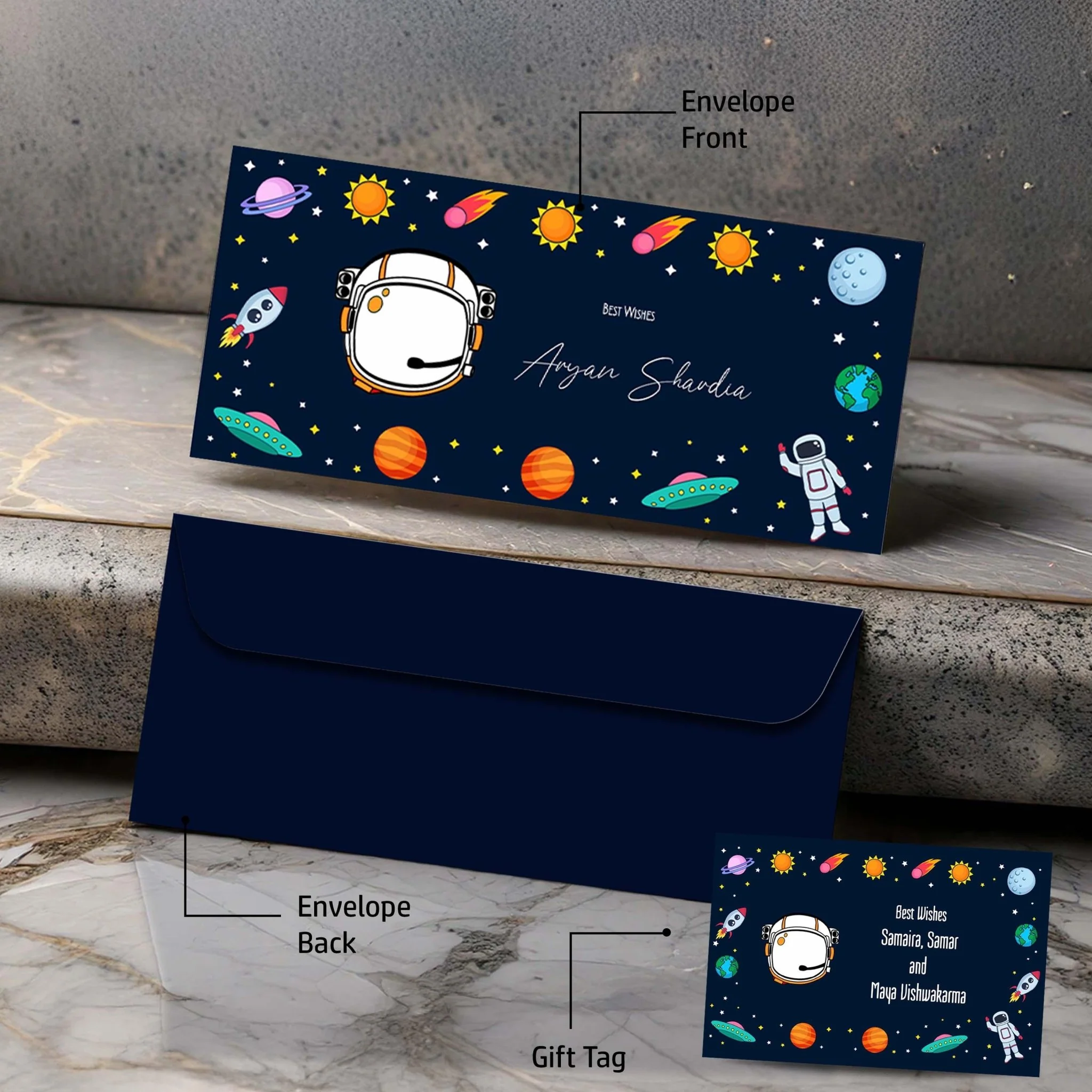Personalised Money Envelopes - Space Theme - Set of 20 - Image 2