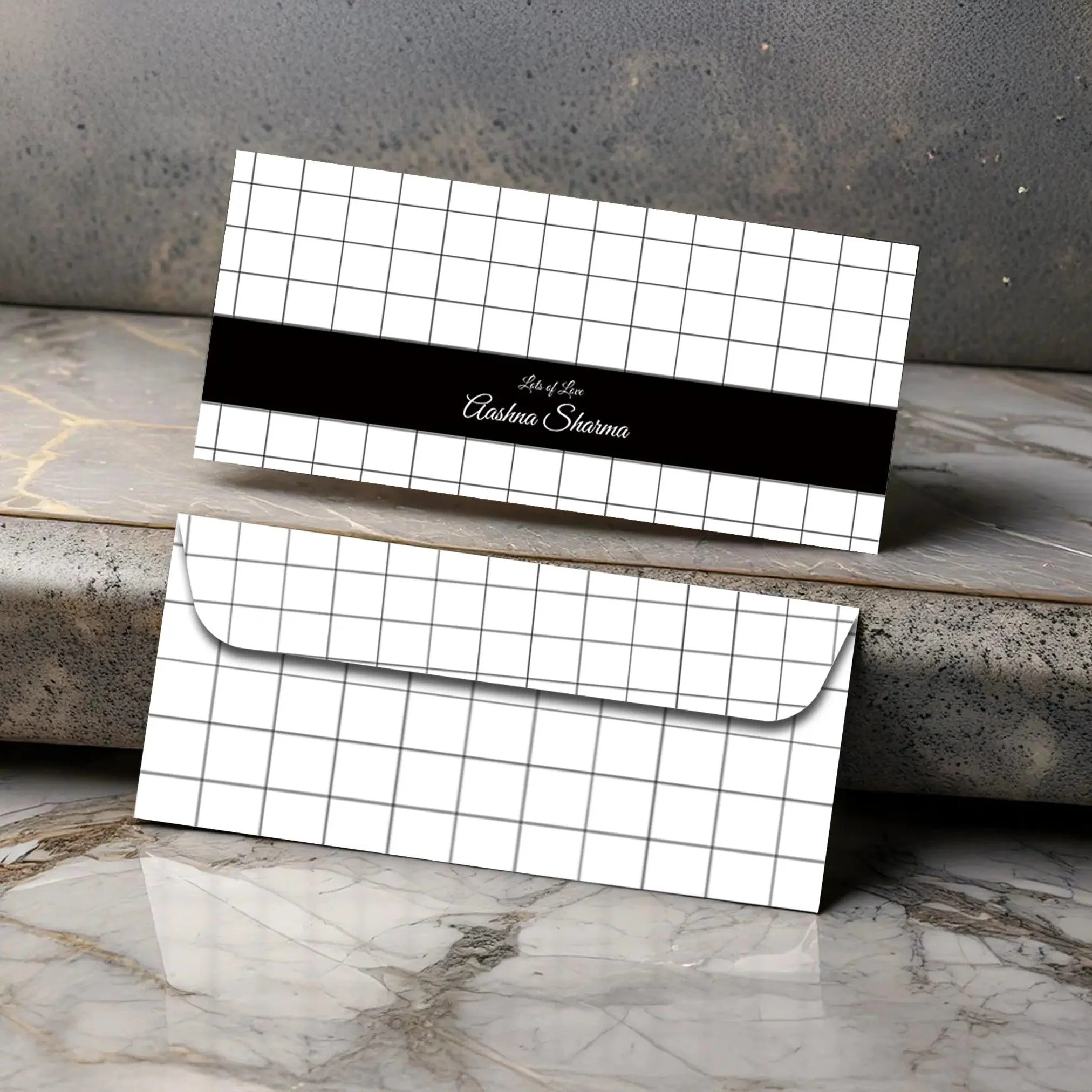 Personalized Money Envelopes- White Chequered Theme  - Set of 20