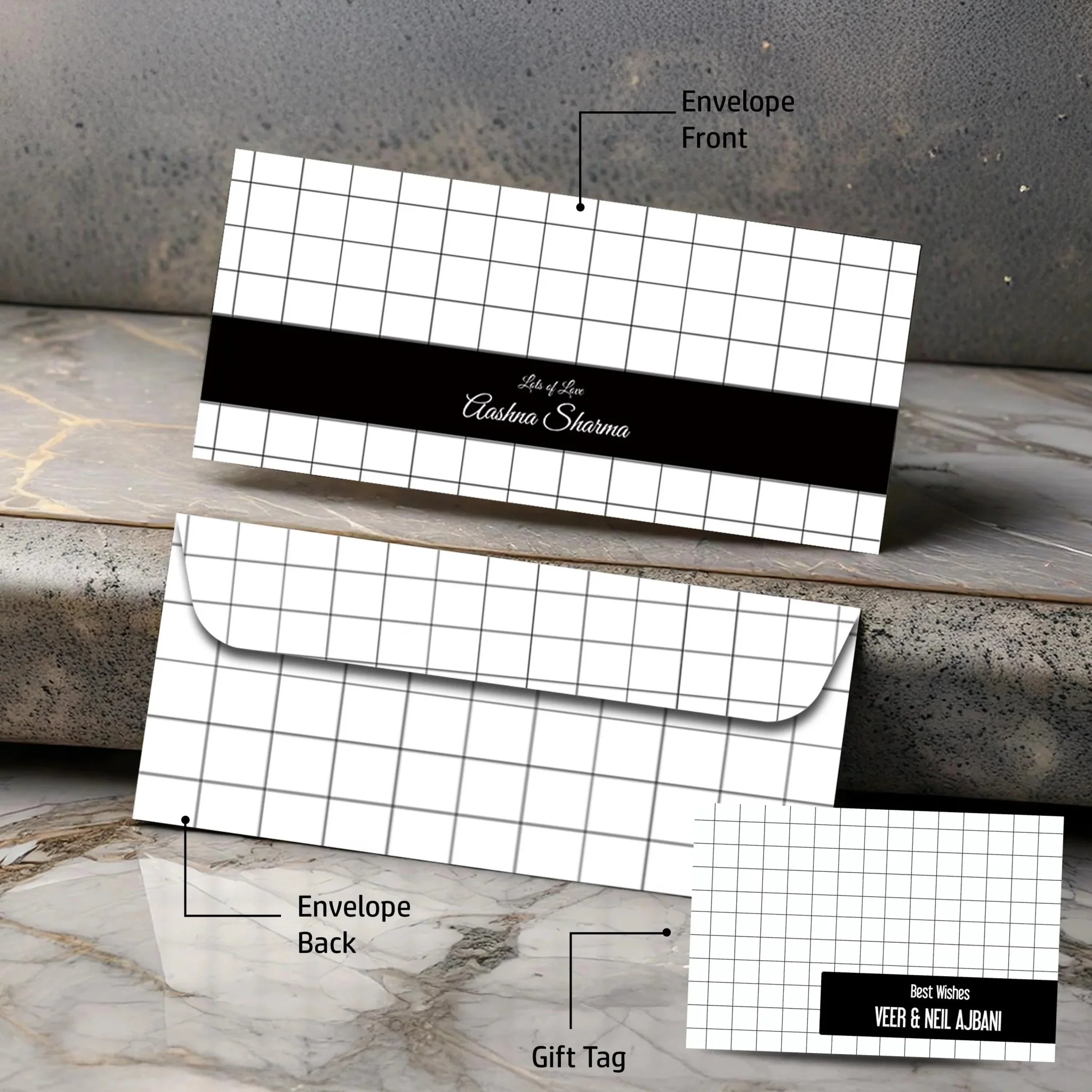 Personalized Money Envelopes- White Chequered Theme  - Set of 20 - Image 2