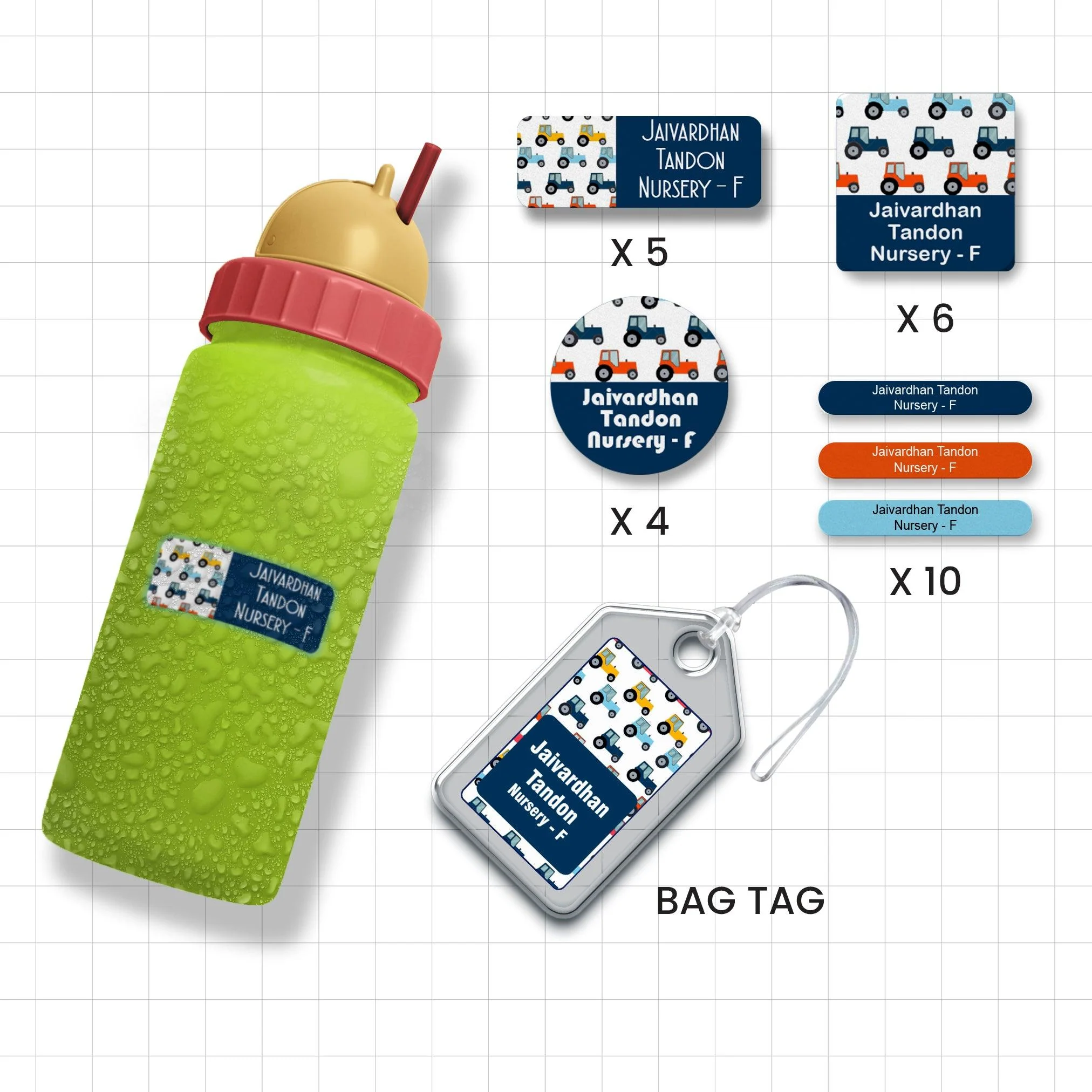 Assorted Shapes Waterproof Labels - Tractor Design