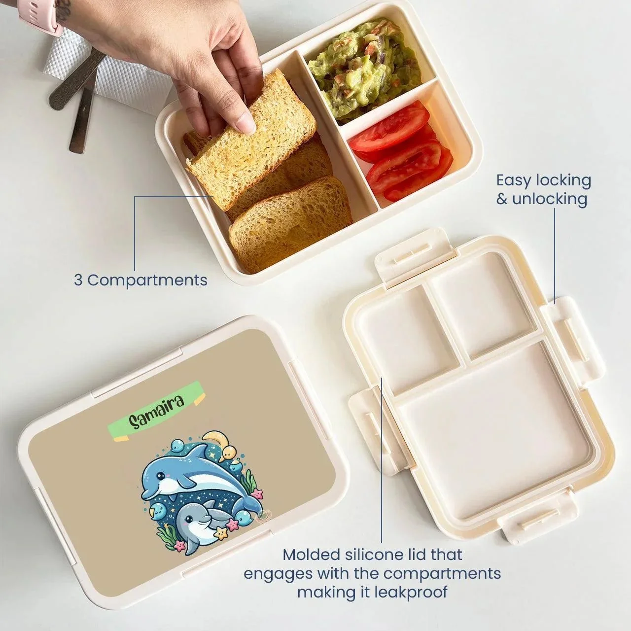 Custom Snack Box & Lunch Box for kids - Dolphin Design - Image 3